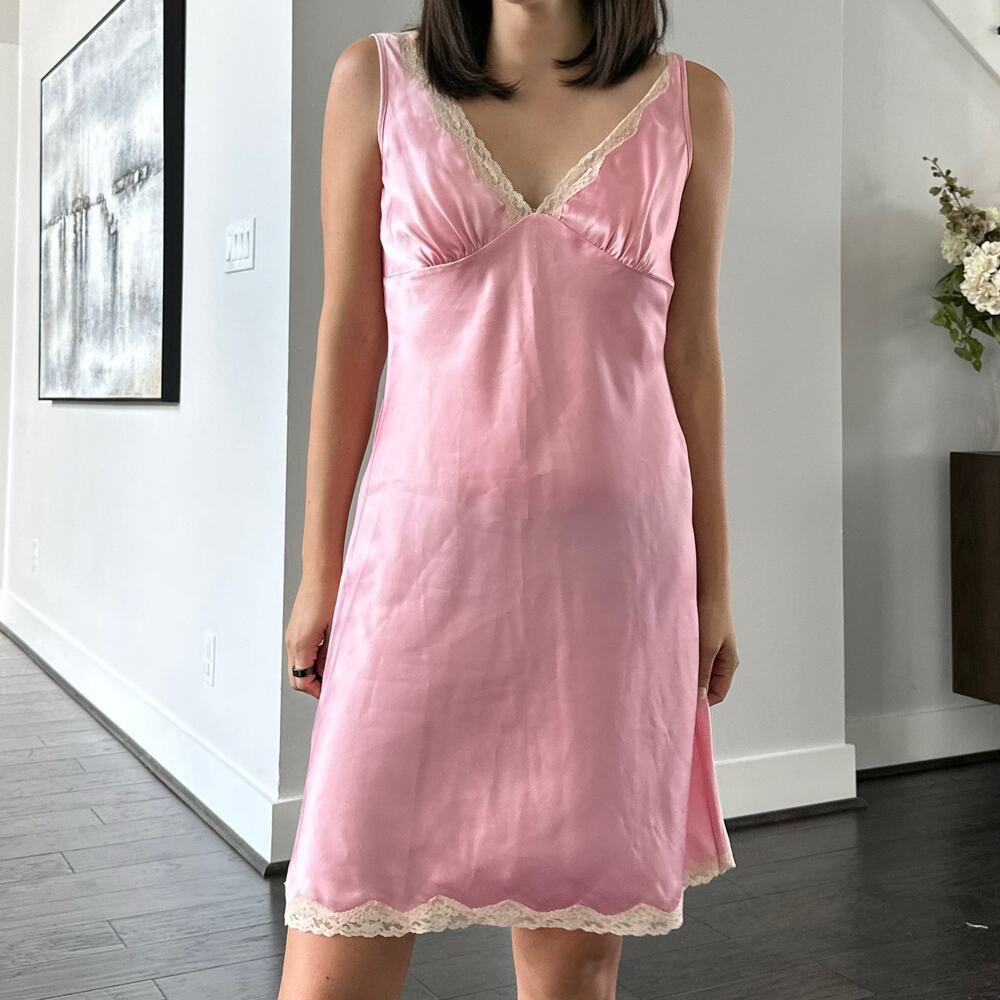 Vintage Victorias Secret Dream Angels Sleep Slip Chemise Dress Lace Trim Satin